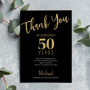 Carte De Remerciements Or typographie moderne anniversaire étape or noir 