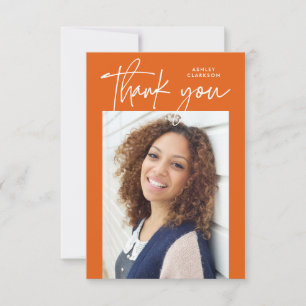 Carte De Remerciements Orange Budget Moderne Calligraphie Photo Graduatio