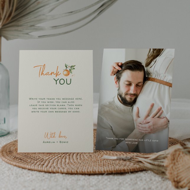 Carte De Remerciements Orange Citrus Little Cutie Baby Shower Photo (Créateur téléchargé)