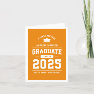 Carte De Remerciements Orange Classe moderne de 2025 Blank Graduation