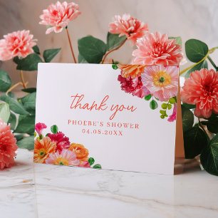 Carte De Remerciements Orange et Rose Clair Floral Bouquet de Fleurs Mari