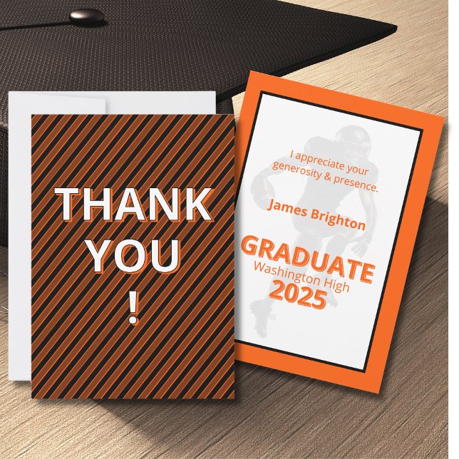 Carte De Remerciements Orange Football Thème Graduation (Créateur téléchargé)