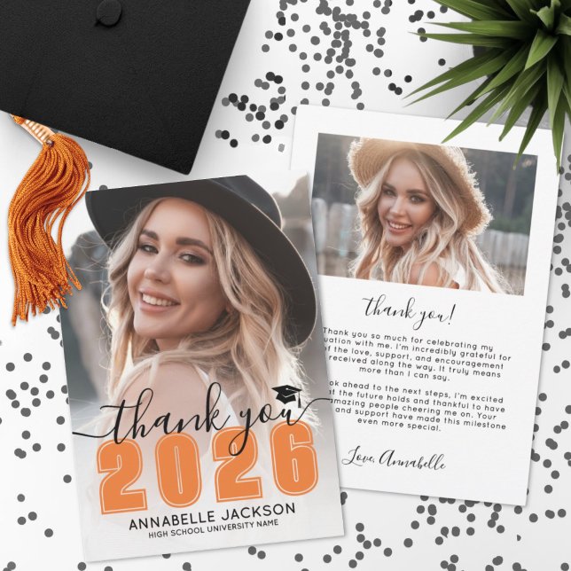 Carte De Remerciements Orange Photo Graduation (Orange Photo Graduation Thank You Card )