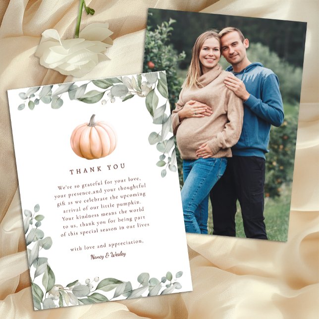 Carte De Remerciements Orange Pumpkin Fall Baby Shower Thank You Card (Little Pumpkin Baby Shower Thank you Card - Orange)