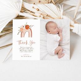 Carte De Remerciements Orange Terracotta Boho | Photo Baby shower arc-en-