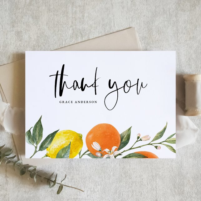 Carte De Remerciements Oranges botaniques et citrons agrumes (Botanical Oranges and Lemons Citrus Graduation Thank You Card)