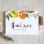 Carte De Remerciements Oranges botaniques et citrons agrumes<br><div class="desc">Envoyez un remerciement ensoleillé avec ce carte de remerciements de graduation personnalisable, avec une aquarelle joyeuse de citrons et d'oranges. Parfait pour exprimer votre gratitude à vos amis, à votre famille et aux enseignants, cette carte peut être personnalisée avec votre nom, votre année de remise des diplômes ou un message...</div>