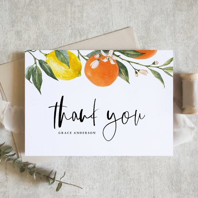 Carte De Remerciements Oranges botaniques et citrons agrumes (Botanical Oranges and Lemons Citrus Graduation Thank You Card)