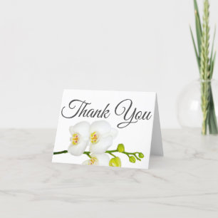 Carte De Remerciements Orchidée blanche élégante Script gris