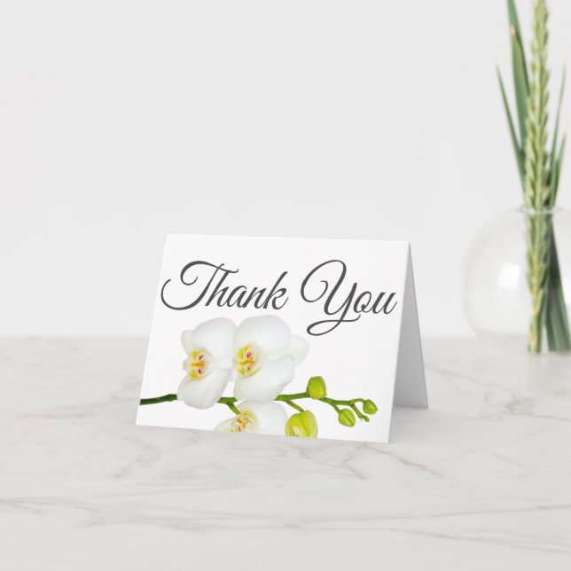 Carte De Remerciements Orchidée blanche élégante Script gris (Devant)