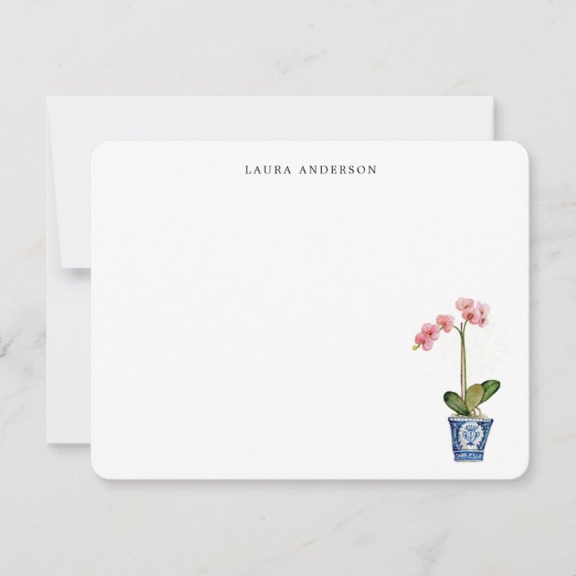Carte De Remerciements Orchidée rose à l'aquarelle  (Devant)