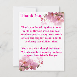 Carte De Remerciements Orchidée rose fleurs deuil