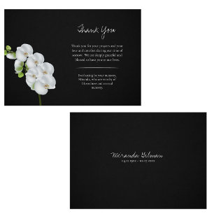 Carte De Remerciements Orchidées blanches Arrière - plan noir funérailles