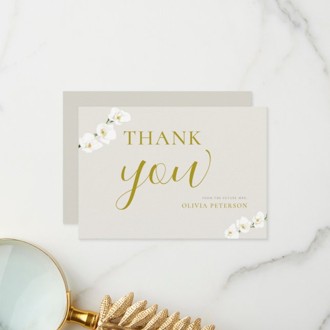 Carte De Remerciements Orchidées blanches d'ivoire Simple Élégant mariage (Devant/Arrière en situation)