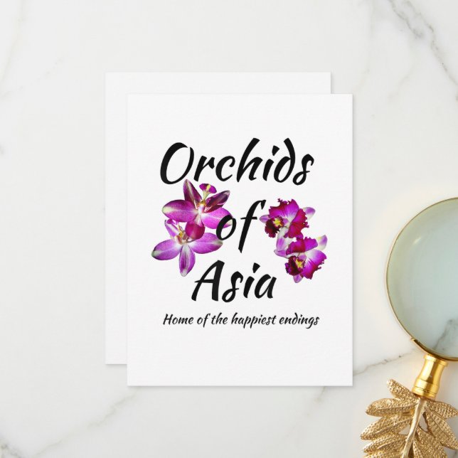 Carte De Remerciements Orchidées d'Asie (Devant/Arrière en situation)