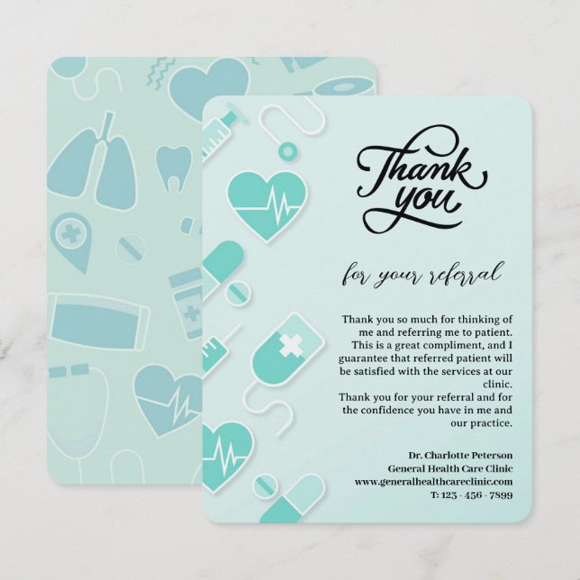 Carte De Remerciements Orientation personnalisée du patient (Devant / Derrière)
