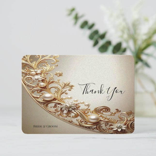 Carte De Remerciements Ornate Gold Flourish Thank You Card (Debout devant)