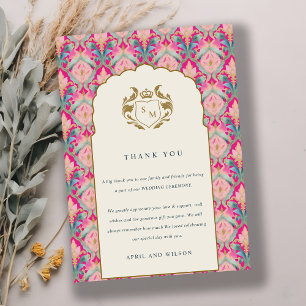 Carte De Remerciements Ornate Hot Pink Gold Classy Floral Laurel Mariage