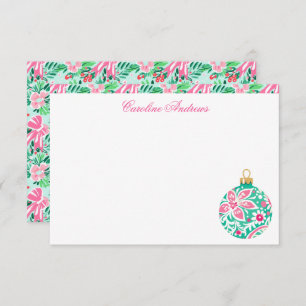 Carte De Remerciements Ornement de plage Preppy Pink & Green Palm