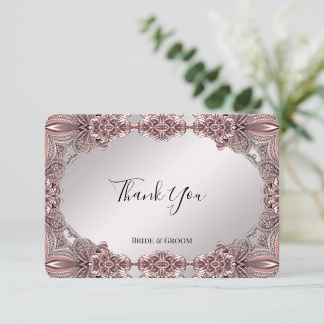 Carte de remerciements ornementale rose (Debout devant)