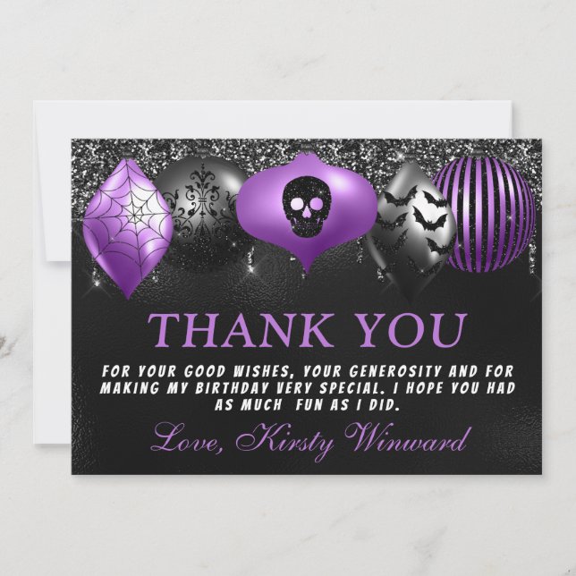 Carte De Remerciements Ornements d'Halloween violet noir Anniversaire (Devant)