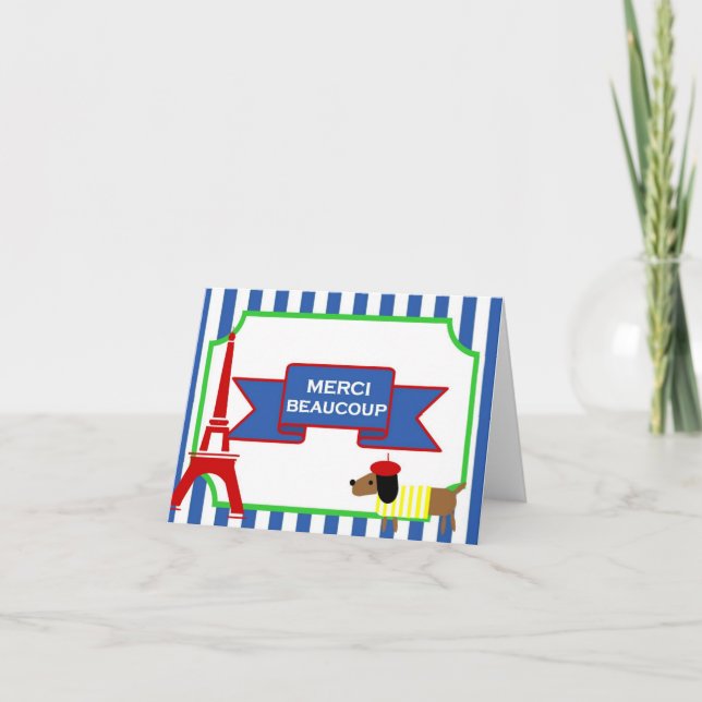 Carte De Remerciements Oui Oui Paris Art Dog et la Tour Eiffel (Devant)