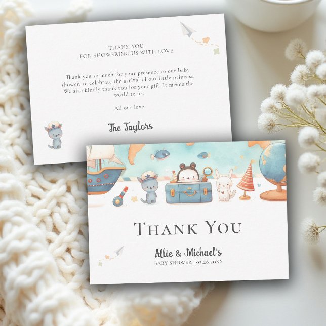 Carte De Remerciements Our Greatest Adventure Map Neutral Baby Shower (our greatest adventure baby shower theme thank you card coed couple vintage neutral)