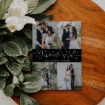 Carte De Remerciements Our Hearts Are Full Wedding Photo Black<br><div class="desc">Simple and minimalistic wedding thank you card featuring 4 of your wedding photos with a text that says "our hearts are full" in a hand lettered script with hearts. Message on the back of the card is editable and another picture can be added as well. This 2-sided thank you card...</div>