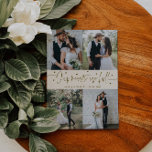 Carte De Remerciements Our Hearts Are Full Wedding Photo Cream<br><div class="desc">Simple and minimalistic wedding thank you card featuring 4 of your wedding photos with a text that says "our hearts are full" in a hand lettered script with hearts. Message on the back of the card is editable and another picture can be added as well. This 2-sided thank you card...</div>