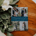 Carte De Remerciements Our Hearts Are Full Wedding Photo Teal<br><div class="desc">Simple and minimalistic wedding thank you card featuring 4 of your wedding photos with a text that says "our hearts are full" in a hand lettered script with hearts. Message on the back of the card is editable and another picture can be added as well. This 2-sided thank you card...</div>