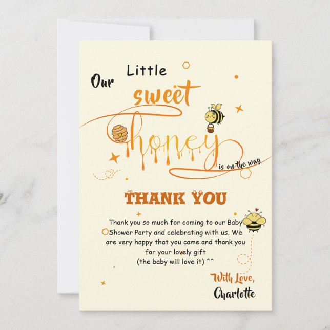 Carte De Remerciements Our Little Sweet Honey Is On The Way Baby Shower (Devant)