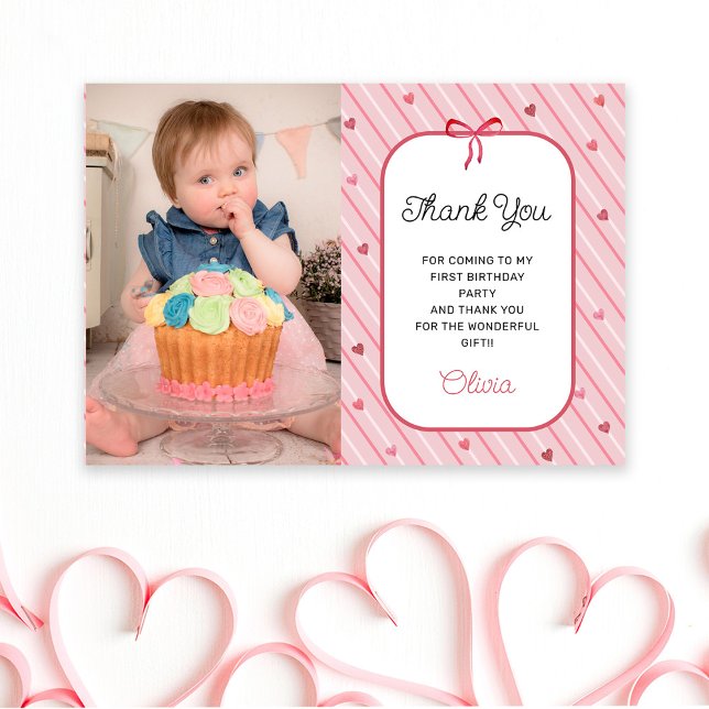 Carte De Remerciements Our Little Sweetheart Is One Photo Birthday (Créateur téléchargé)