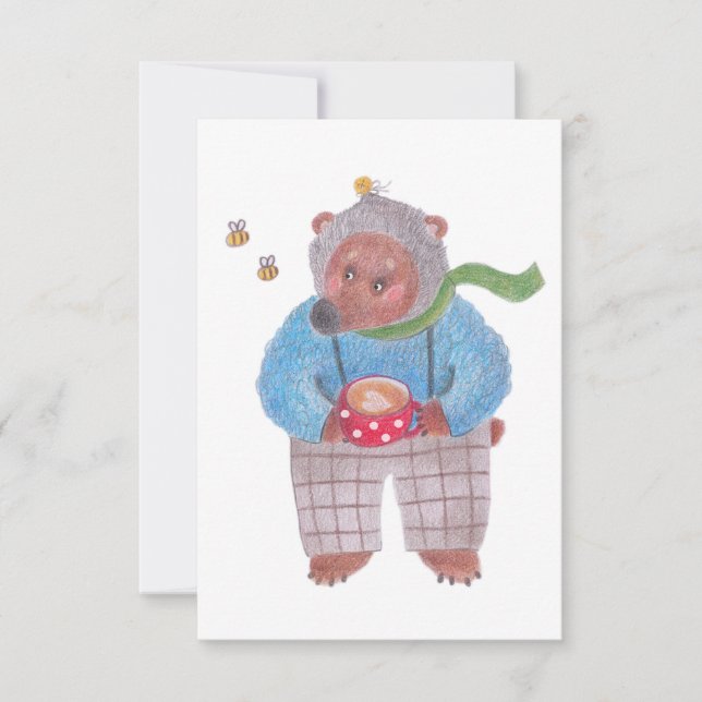 Carte De Remerciements Ours, abeilles et cappuccino (Devant)