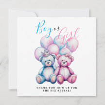 Ours Aquarelle Genre Reveal Party Garçon ou Fille