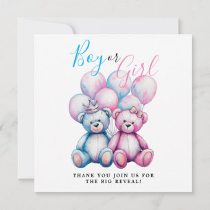 Carte De Remerciements Ours Aquarelle Genre Reveal Party Garçon ou Fille