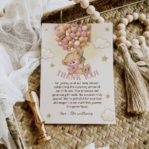 Carte De Remerciements Ours avec Balloons Baby shower beige rose