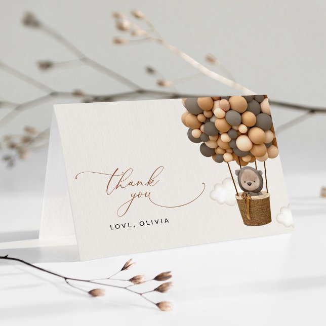 Carte De Remerciements Ours, Ballons Brown, Ballons à air chaud, Baby sho (Créateur téléchargé)