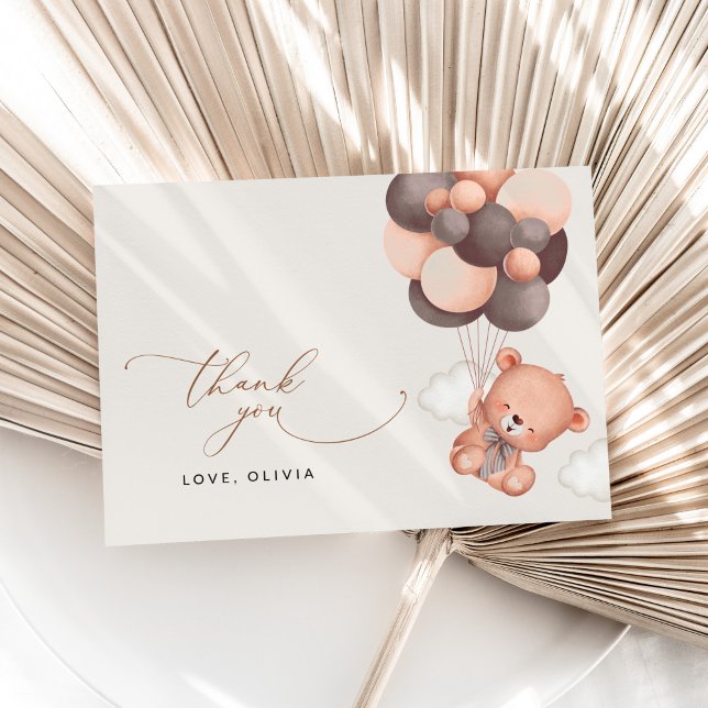 Carte De Remerciements ours bébé, ours en peluche, ballons Brown, Baby sh (Créateur téléchargé)