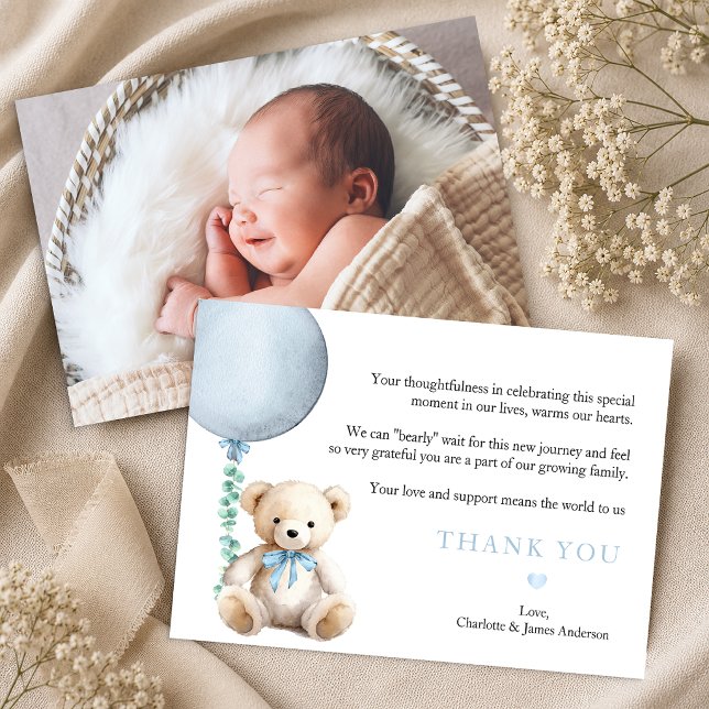 Carte De Remerciements Ours Bleu Poussiéreux À Peine Attendre Remerciemen (Thank You Card)
