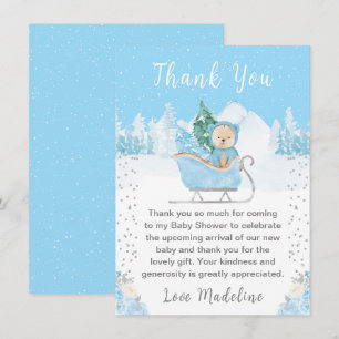 Carte De Remerciements Ours d'hiver bleu traîneau Baby Shower