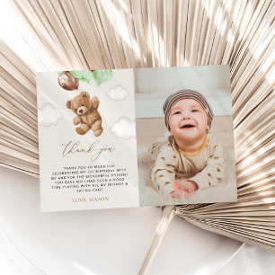 Carte De Remerciements Ours En Conflit, Ballons Verts, Premier Anniversai