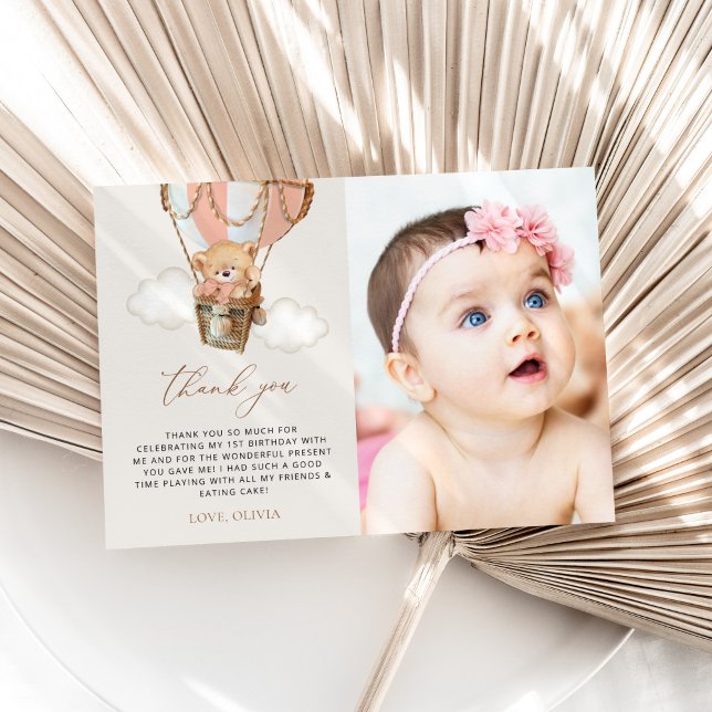 Carte De Remerciements Ours En Conflit, Ballotte À Air Chaud Rose, Premie (Créateur téléchargé)