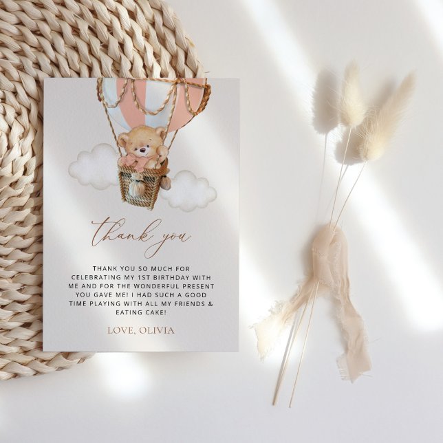 Carte De Remerciements Ours En Conflit, Ballotte À Air Chaud Rose, Premie (Créateur téléchargé)