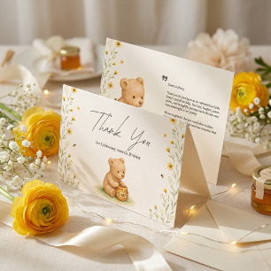 Carte De Remerciements Ours en Nid d'Abeille Fleurs Naissance Fête