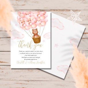 Carte De Remerciements Ours en peluche à peine attendre Fille rose Baby S