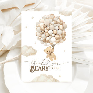 Carte De Remerciements Ours en peluche avec ballons Baby shower