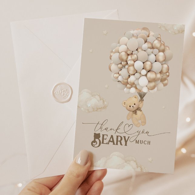 Carte De Remerciements Ours en peluche avec ballons Baby shower (Créateur téléchargé)