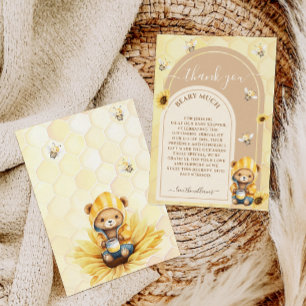 Carte De Remerciements Ours en peluche avec miel et fleurs Baby Shower