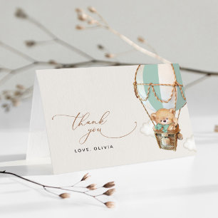 Carte De Remerciements Ours en peluche, Ballon à air chaud vert, Baby sho