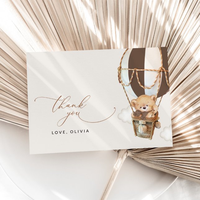 Carte De Remerciements Ours en peluche, Ballon Brown à air chaud, Baby sh (Créateur téléchargé)